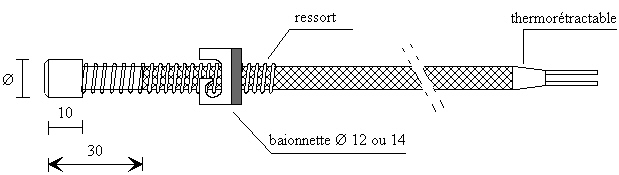 Dessin du thermocouple à baionnette Ø 6 ou 8.